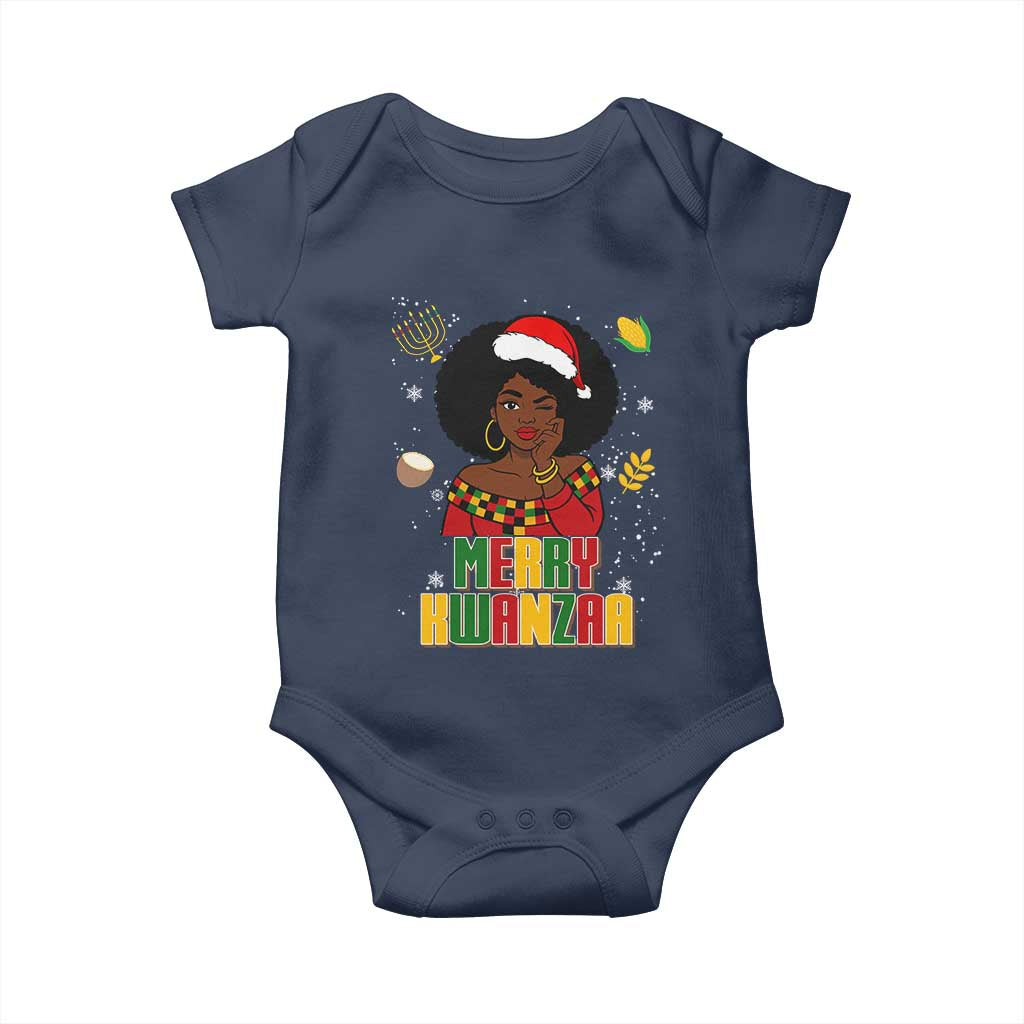 Merry Kwanzaa African American Girl Santa Hat Baby Onesie Christmas Gift - Wonder Print Shop