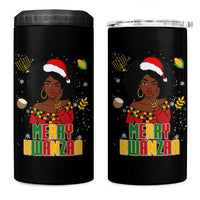 Merry Kwanzaa African American Girl Santa Hat 4 in 1 Can Cooler Tumbler Christmas Gift - Wonder Print Shop