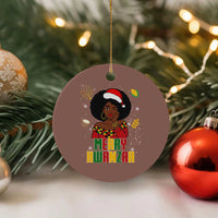 Merry Kwanzaa African American Girl Santa Hat Ceramic Ornament Christmas Gift - Wonder Print Shop