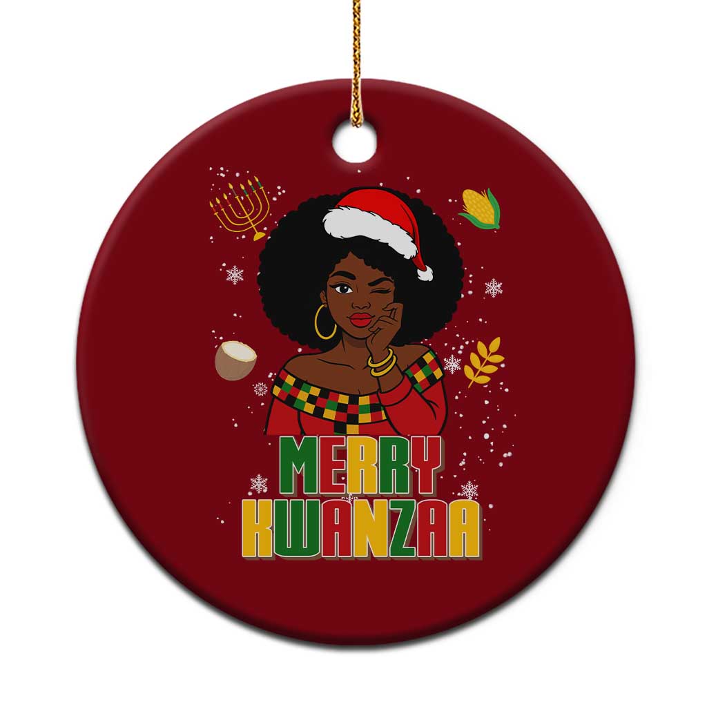 Merry Kwanzaa African American Girl Santa Hat Ceramic Ornament Christmas Gift - Wonder Print Shop
