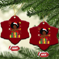 Merry Kwanzaa African American Girl Santa Hat Ceramic Ornament Christmas Gift - Wonder Print Shop