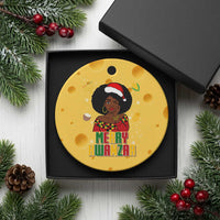 Merry Kwanzaa African American Girl Santa Hat Ceramic Ornament Christmas Gift - Wonder Print Shop