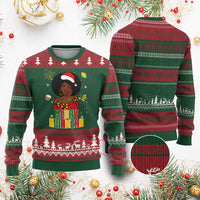 Merry Kwanzaa African American Girl Santa Hat Ugly Christmas Sweater Xmas Gift - Wonder Print Shop
