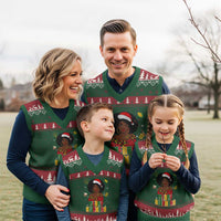 Merry Kwanzaa African American Girl Santa Hat V-Neck Knit Sweater Vest Xmas Gift - Wonder Print Shop