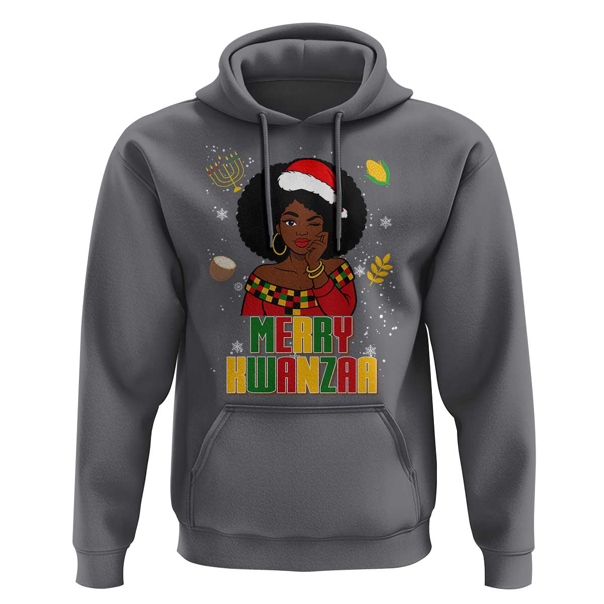Merry Kwanzaa African American Girl Santa Hat Hoodie Christmas Gift - Wonder Print Shop