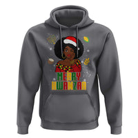 Merry Kwanzaa African American Girl Santa Hat Hoodie Christmas Gift - Wonder Print Shop