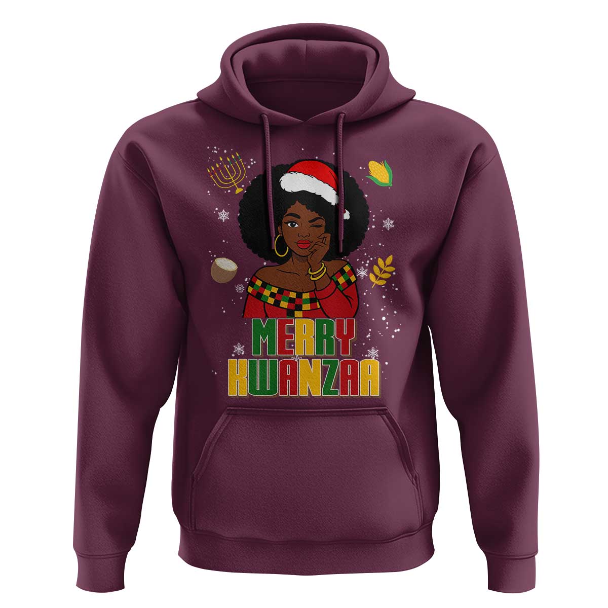 Merry Kwanzaa African American Girl Santa Hat Hoodie Christmas Gift - Wonder Print Shop