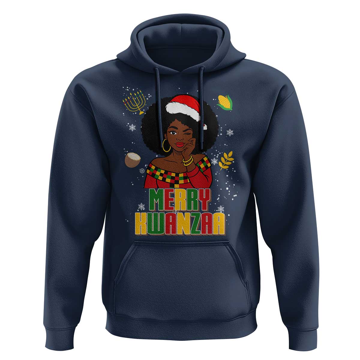 Merry Kwanzaa African American Girl Santa Hat Hoodie Christmas Gift - Wonder Print Shop