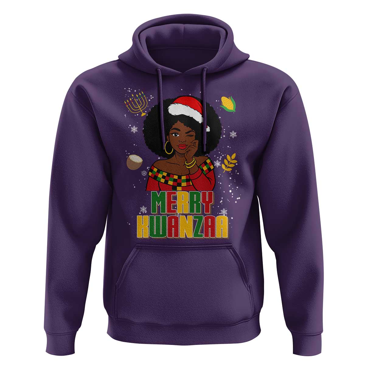 Merry Kwanzaa African American Girl Santa Hat Hoodie Christmas Gift - Wonder Print Shop