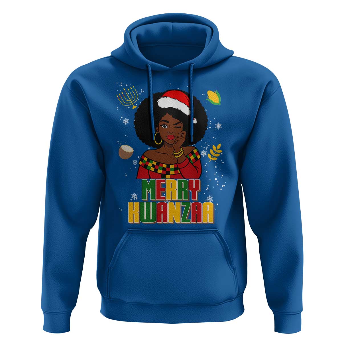 Merry Kwanzaa African American Girl Santa Hat Hoodie Christmas Gift - Wonder Print Shop