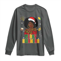 Merry Kwanzaa African American Girl Santa Hat Long Sleeve Shirt Christmas Gift - Wonder Print Shop