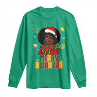 Merry Kwanzaa African American Girl Santa Hat Long Sleeve Shirt Christmas Gift - Wonder Print Shop