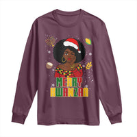 Merry Kwanzaa African American Girl Santa Hat Long Sleeve Shirt Christmas Gift - Wonder Print Shop