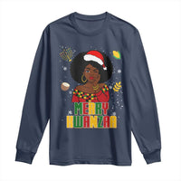 Merry Kwanzaa African American Girl Santa Hat Long Sleeve Shirt Christmas Gift - Wonder Print Shop