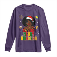 Merry Kwanzaa African American Girl Santa Hat Long Sleeve Shirt Christmas Gift - Wonder Print Shop