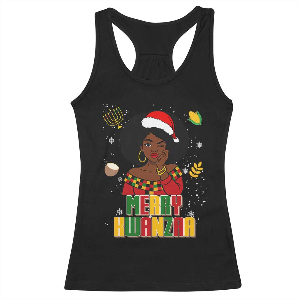 Merry Kwanzaa African American Girl Santa Hat Racerback Tank Top Christmas Gift - Wonder Print Shop