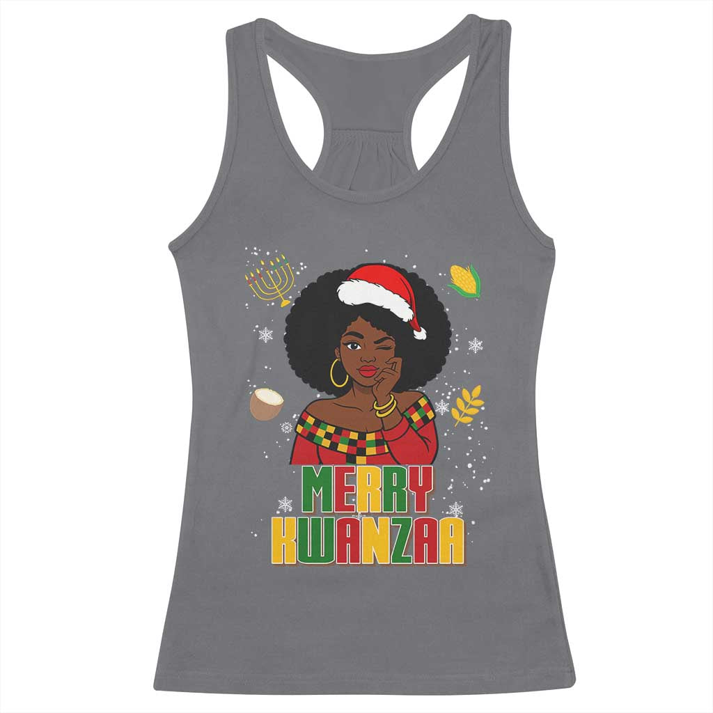 Merry Kwanzaa African American Girl Santa Hat Racerback Tank Top Christmas Gift - Wonder Print Shop