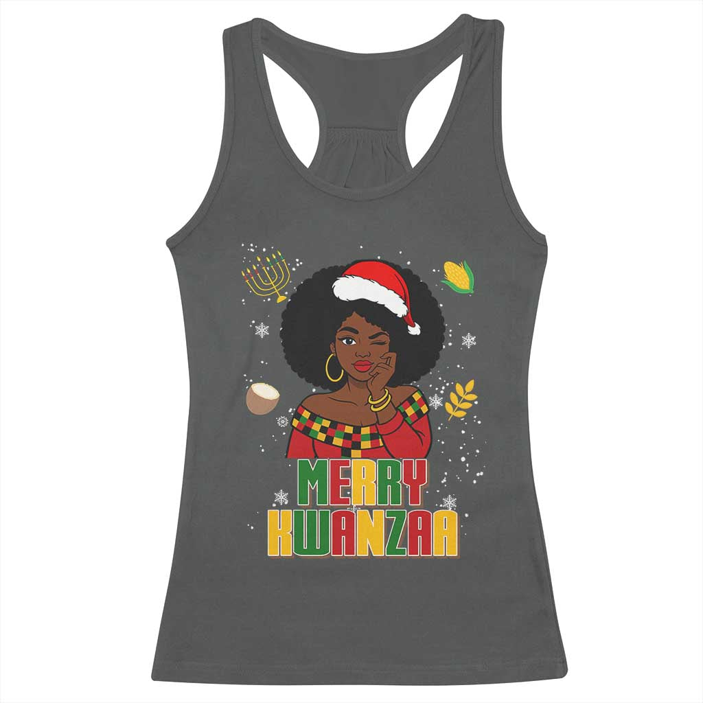 Merry Kwanzaa African American Girl Santa Hat Racerback Tank Top Christmas Gift - Wonder Print Shop