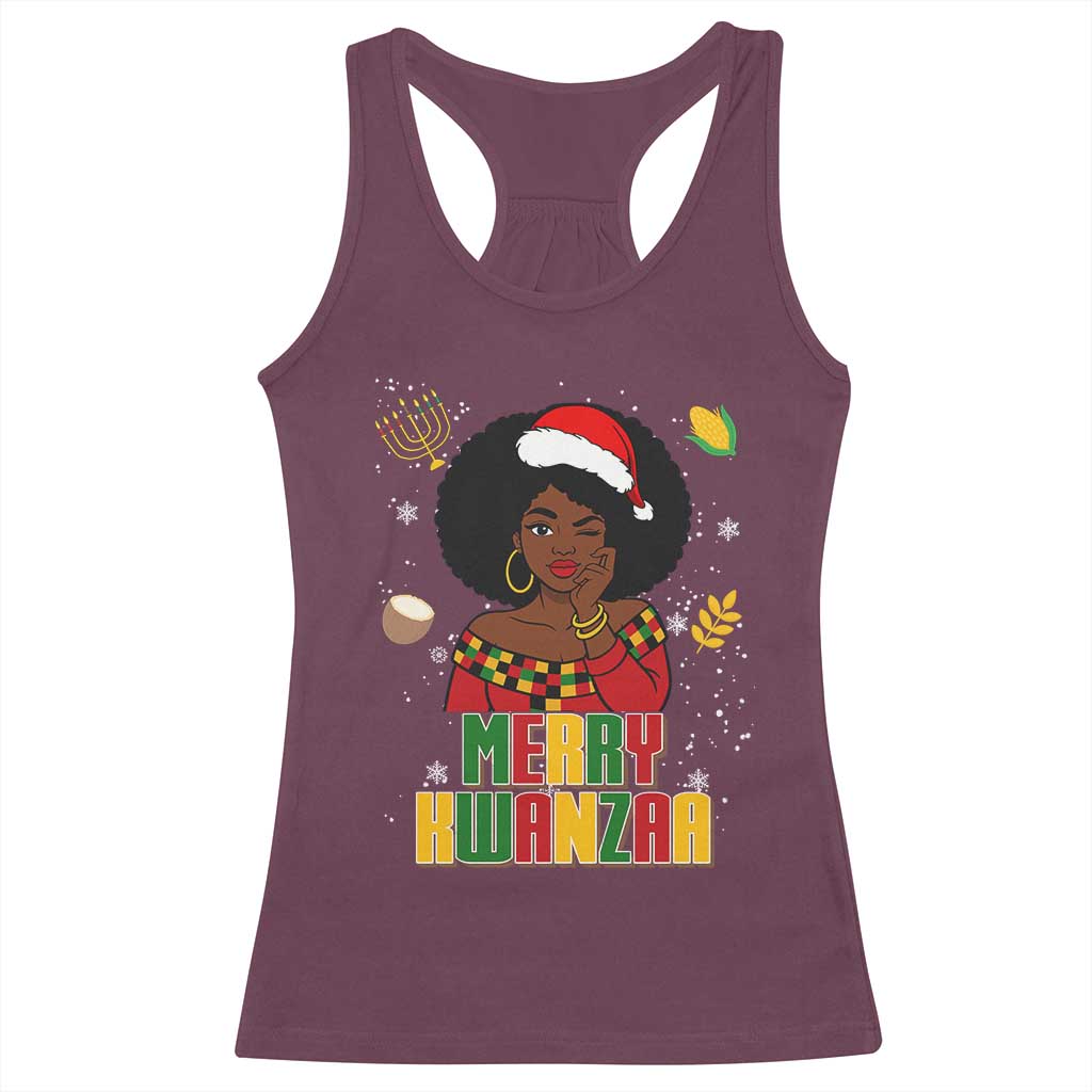 Merry Kwanzaa African American Girl Santa Hat Racerback Tank Top Christmas Gift - Wonder Print Shop