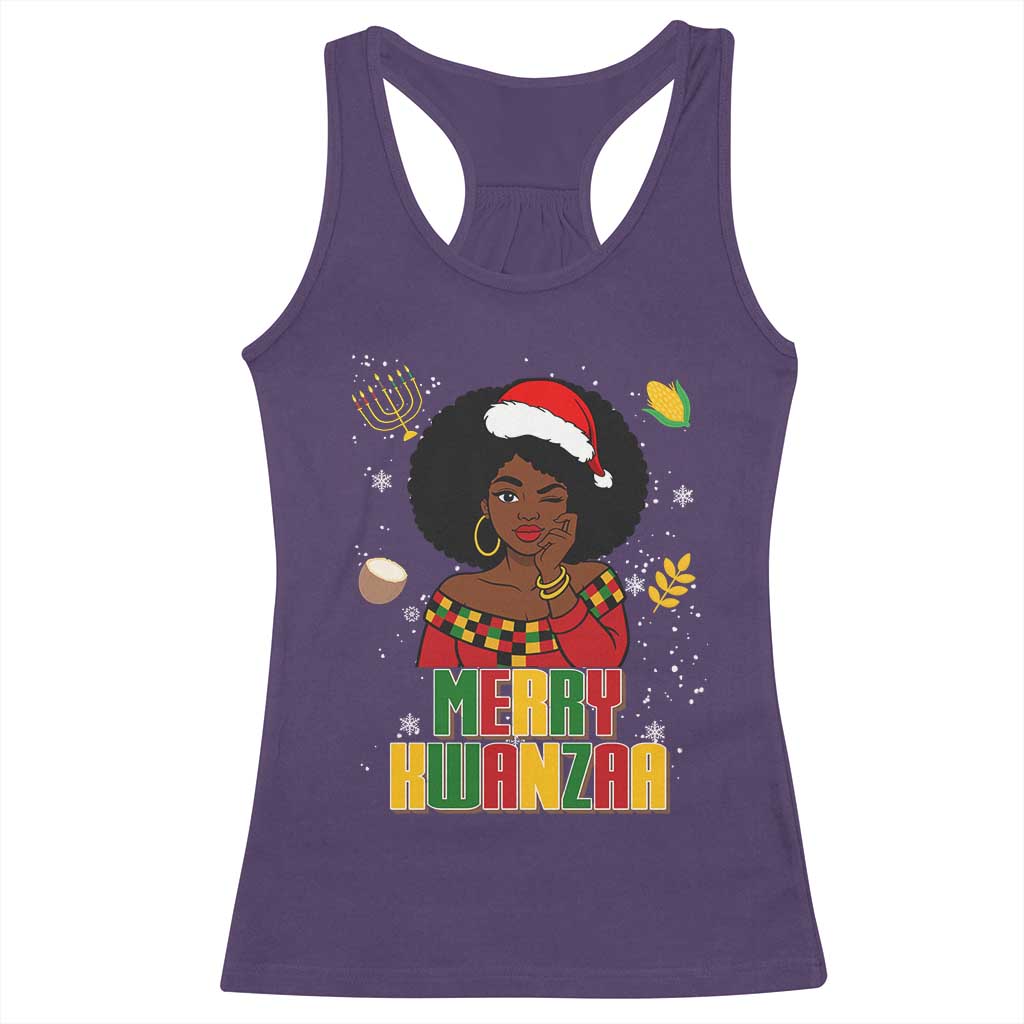 Merry Kwanzaa African American Girl Santa Hat Racerback Tank Top Christmas Gift - Wonder Print Shop