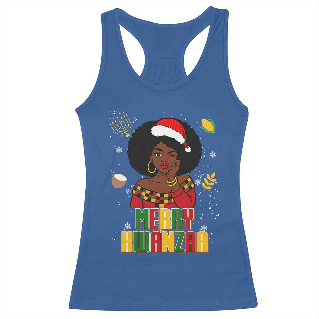 Merry Kwanzaa African American Girl Santa Hat Racerback Tank Top Christmas Gift - Wonder Print Shop