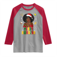 Merry Kwanzaa African American Girl Santa Hat Raglan Shirt Christmas Gift - Wonder Print Shop