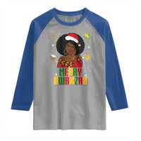 Merry Kwanzaa African American Girl Santa Hat Raglan Shirt Christmas Gift - Wonder Print Shop