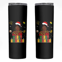 Merry Kwanzaa African American Girl Santa Hat Skinny Tumbler Christmas Gift - Wonder Print Shop