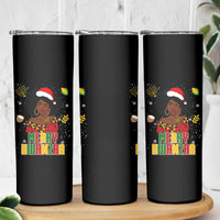 Merry Kwanzaa African American Girl Santa Hat Skinny Tumbler Christmas Gift - Wonder Print Shop