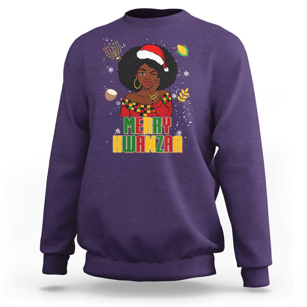 Merry Kwanzaa African American Girl Santa Hat Sweatshirt Christmas Gift - Wonder Print Shop
