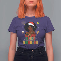Merry Kwanzaa African American Girl Santa Hat T Shirt For Women Christmas Gift - Wonder Print Shop