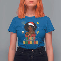 Merry Kwanzaa African American Girl Santa Hat T Shirt For Women Christmas Gift - Wonder Print Shop
