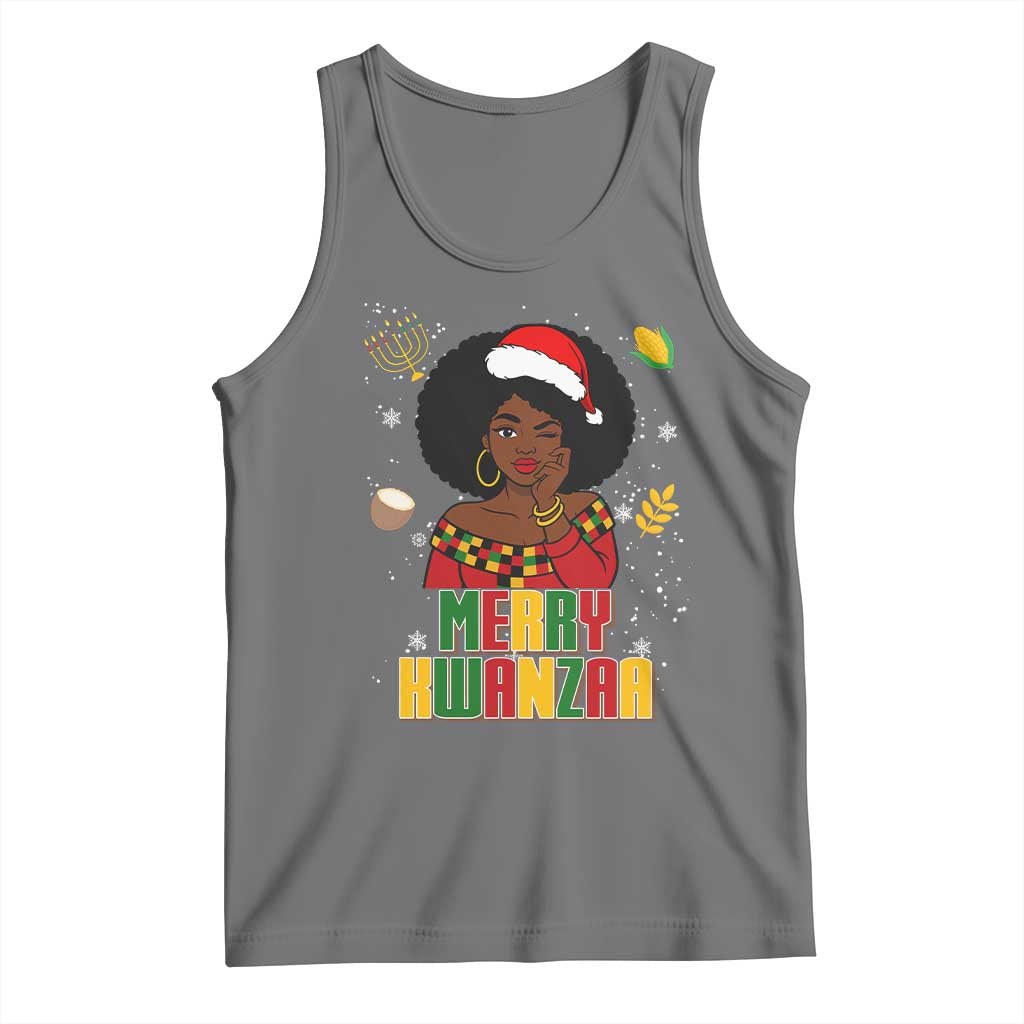 Merry Kwanzaa African American Girl Santa Hat Tank Top Christmas Gift - Wonder Print Shop