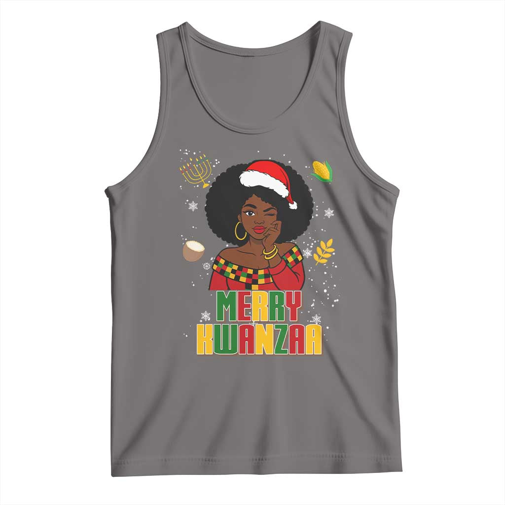 Merry Kwanzaa African American Girl Santa Hat Tank Top Christmas Gift - Wonder Print Shop