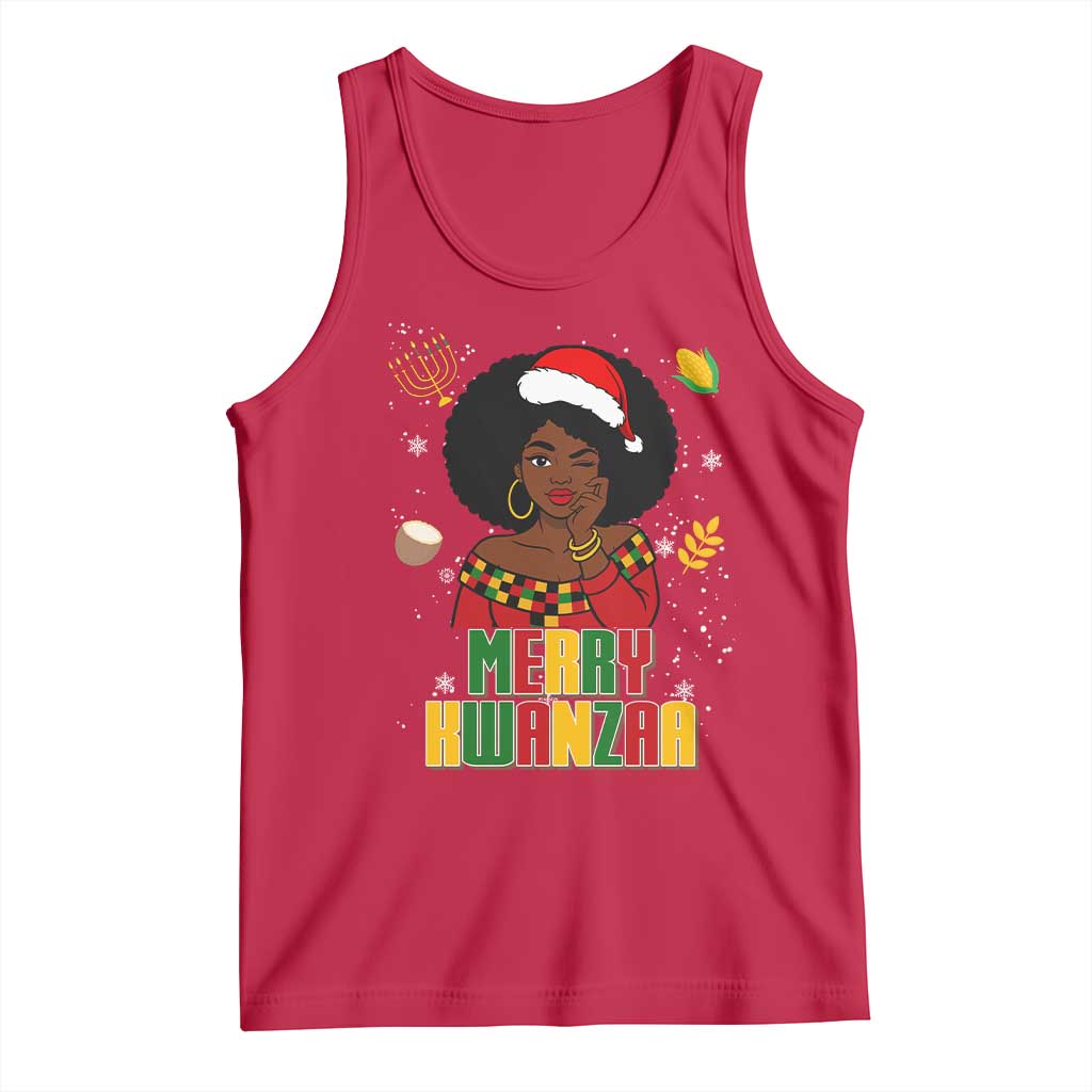 Merry Kwanzaa African American Girl Santa Hat Tank Top Christmas Gift - Wonder Print Shop