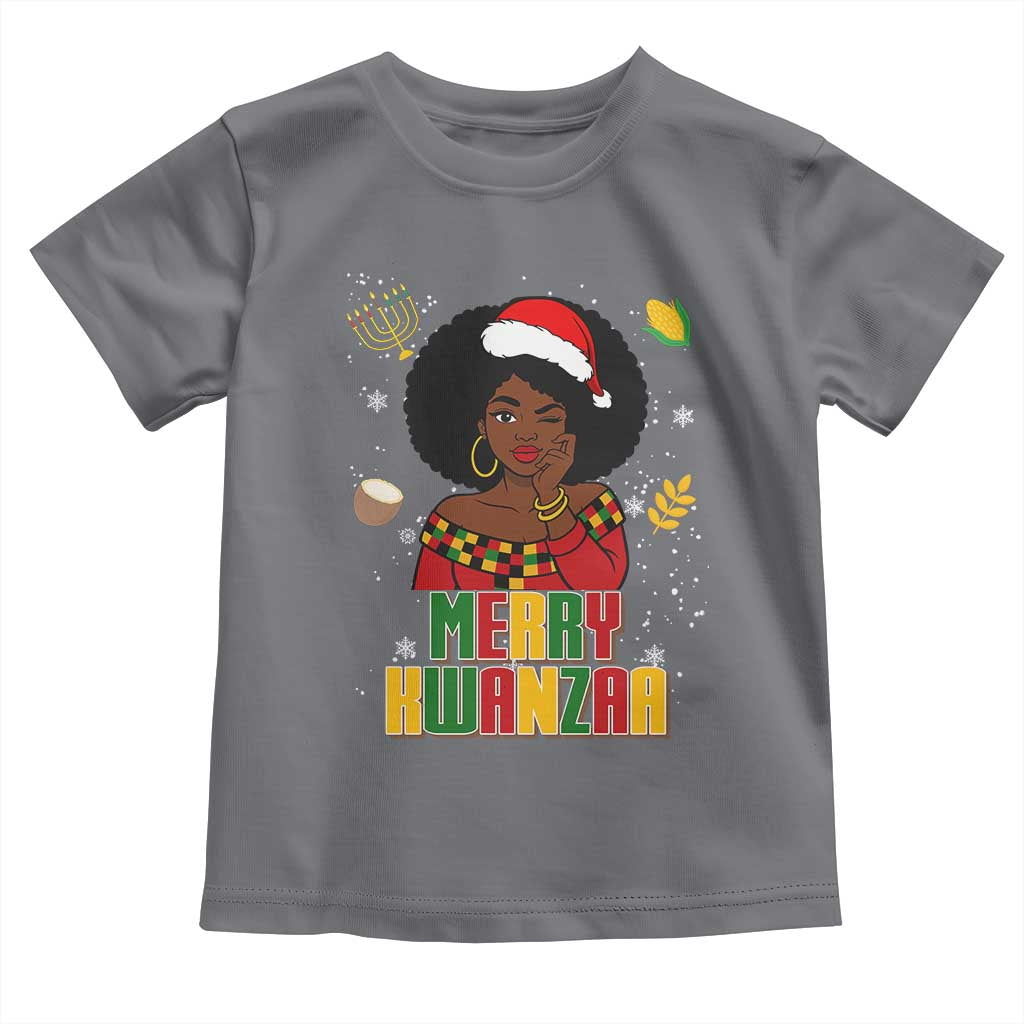 Merry Kwanzaa African American Girl Santa Hat Toddler T Shirt Christmas Gift - Wonder Print Shop