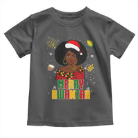 Merry Kwanzaa African American Girl Santa Hat Toddler T Shirt Christmas Gift - Wonder Print Shop