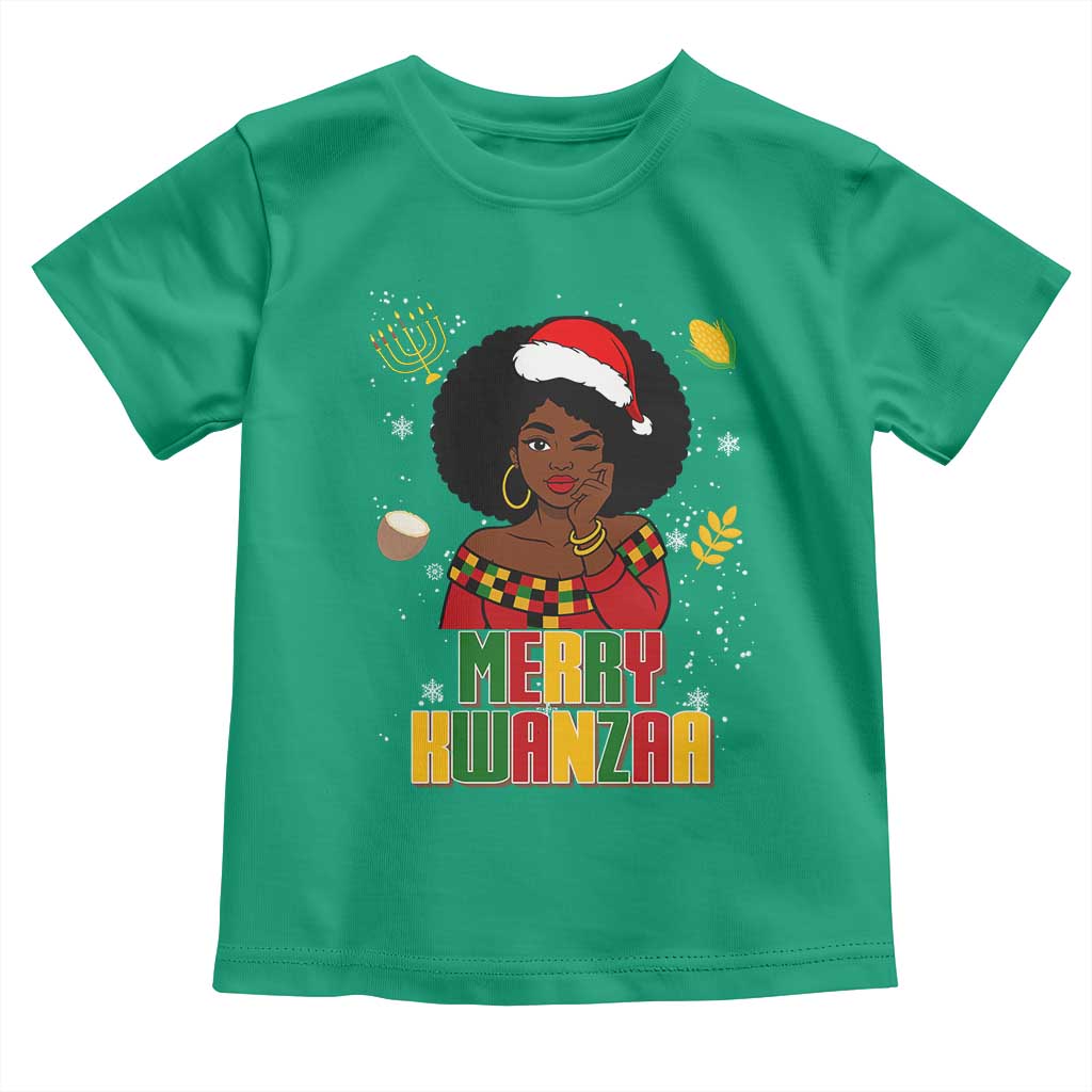 Merry Kwanzaa African American Girl Santa Hat Toddler T Shirt Christmas Gift - Wonder Print Shop