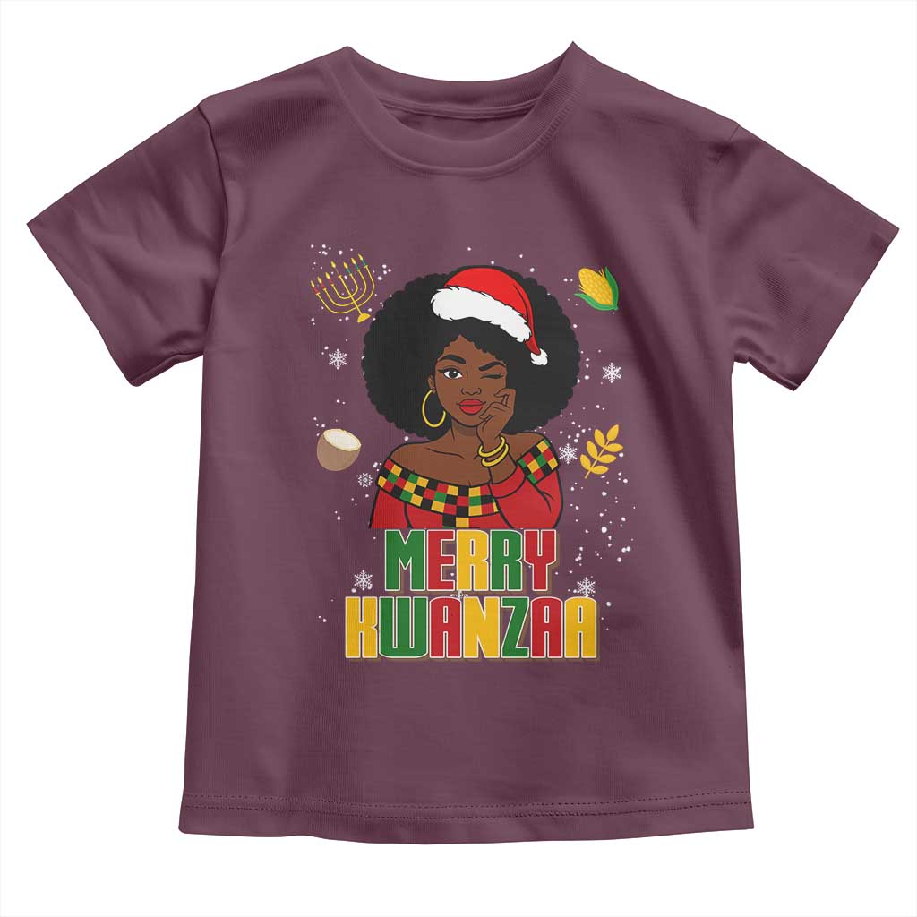 Merry Kwanzaa African American Girl Santa Hat Toddler T Shirt Christmas Gift - Wonder Print Shop