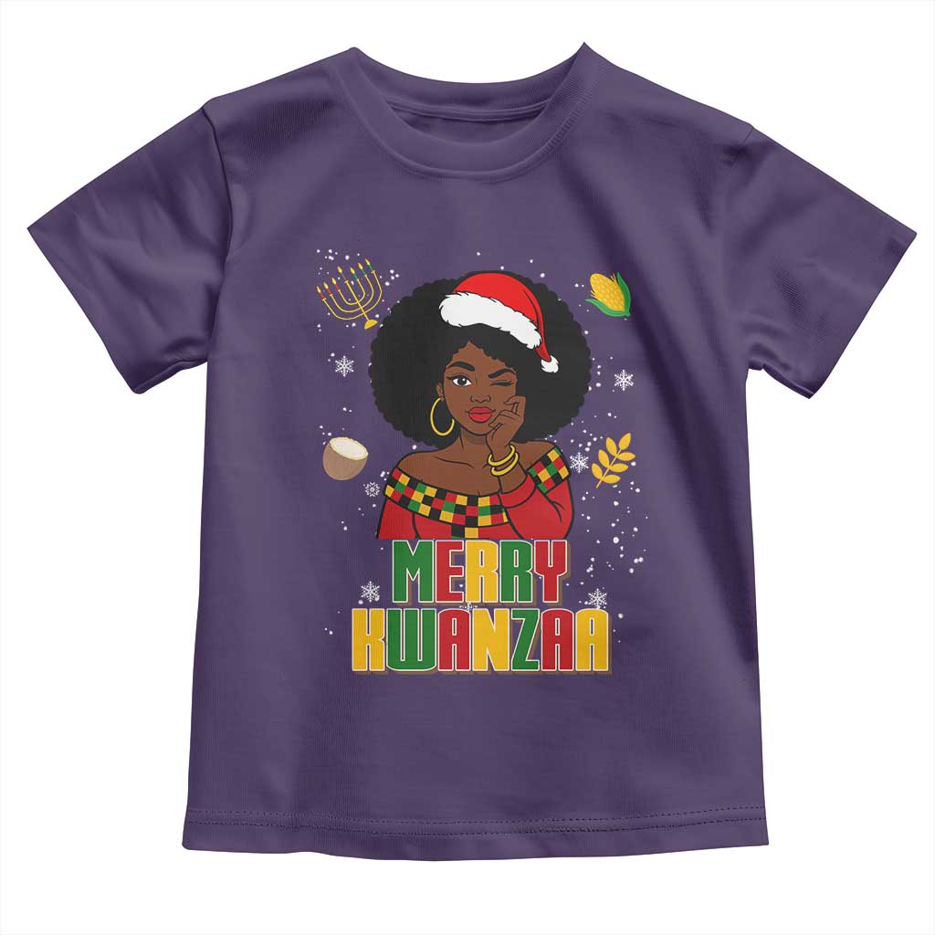 Merry Kwanzaa African American Girl Santa Hat Toddler T Shirt Christmas Gift - Wonder Print Shop