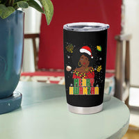 Merry Kwanzaa African American Girl Santa Hat Tumbler Cup Christmas Gift - Wonder Print Shop