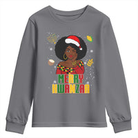Merry Kwanzaa African American Girl Santa Hat Youth Sweatshirt Christmas Gift - Wonder Print Shop