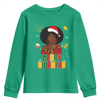 Merry Kwanzaa African American Girl Santa Hat Youth Sweatshirt Christmas Gift - Wonder Print Shop