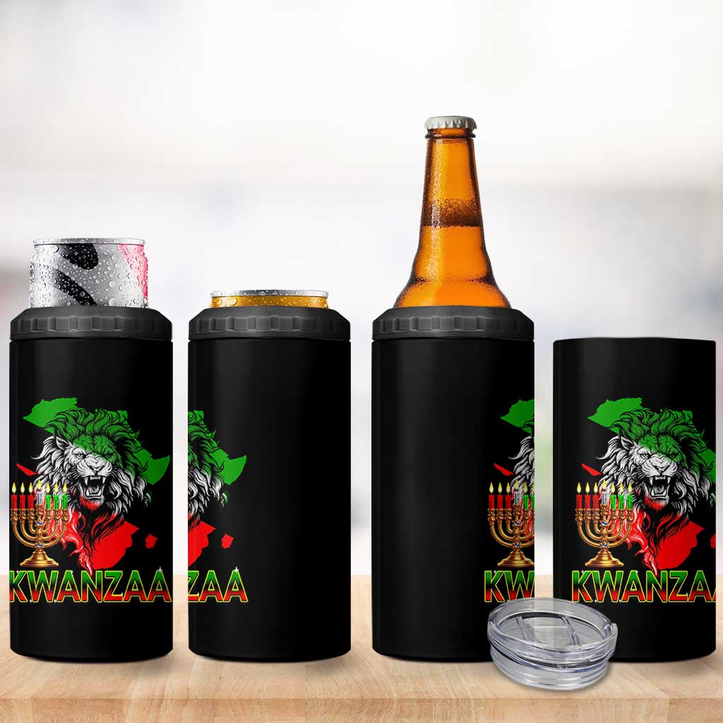 King Lion Of Africa Kwanzaa Map 4 in 1 Can Cooler Tumbler Heritage Pride Gift - Wonder Print Shop