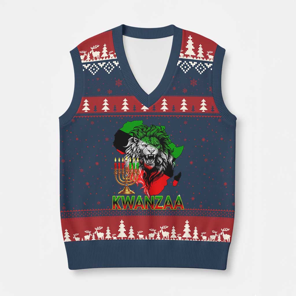King Lion Of Africa Kwanzaa Map V-Neck Knit Sweater Vest Heritage Pride Gift - Wonder Print Shop