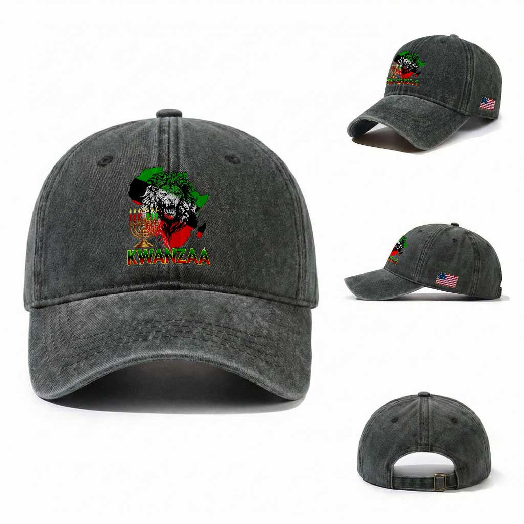 King Lion Of Africa Kwanzaa Map Washed Cotton Baseball Cap Heritage Pride Gift