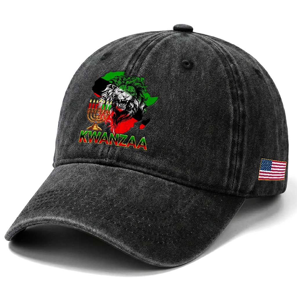 King Lion Of Africa Kwanzaa Map Washed Cotton Baseball Cap Heritage Pride Gift