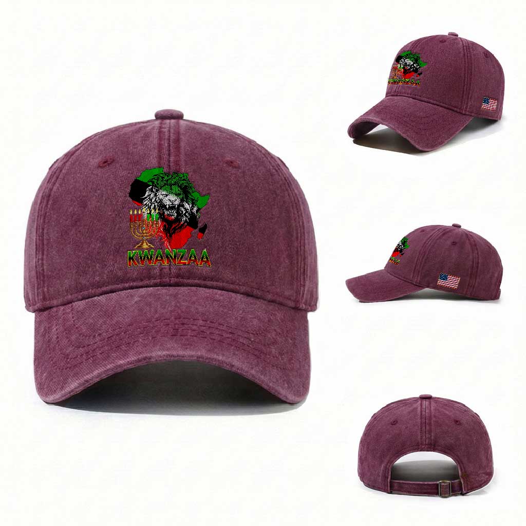 King Lion Of Africa Kwanzaa Map Washed Cotton Baseball Cap Heritage Pride Gift