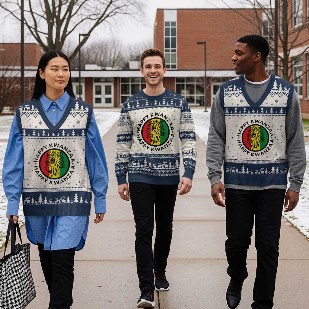 Happy Kwanzaa King Lion Of Africa Heritage Gift V-Neck Knit Sweater Vest - Wonder Print Shop