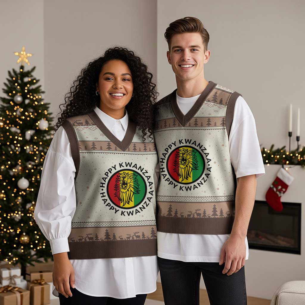 Happy Kwanzaa King Lion Of Africa Heritage Gift V-Neck Knit Sweater Vest - Wonder Print Shop
